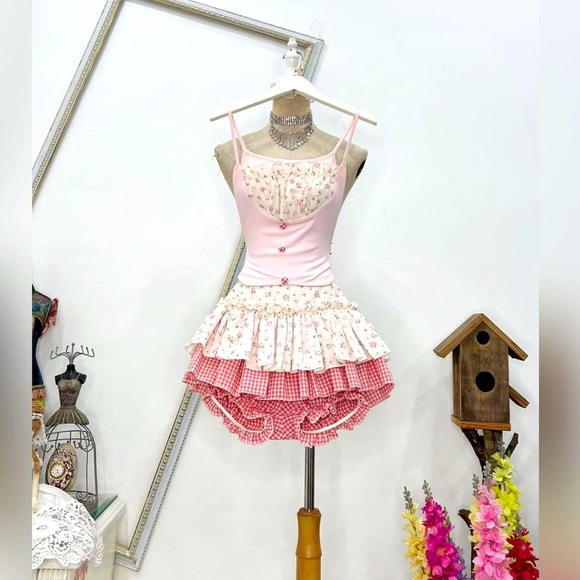 Y2K Pink Floral Ruffle set - Picture 1 of 12